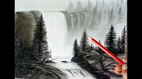 Landscape Drawing By Pencil Waterfall Drawing Youtube