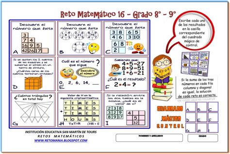 ✅ aquí te compartimos 22 fichas de razonamiento matemático para primero de secundaria. RETOS MATEMÁTICOS: RETO MATEMÁTICO 16 - GRADOS: 8°-9 ...