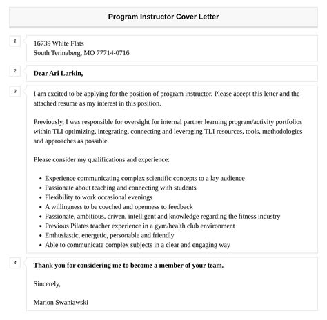 Program Instructor Cover Letter Velvet Jobs