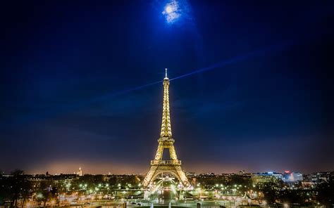 Download Wallpapers Paris Moon Eiffel Tower Park Night France For