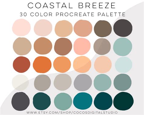 Coastal Breeze Neutral Procreate Color Palette Teal Color Etsy