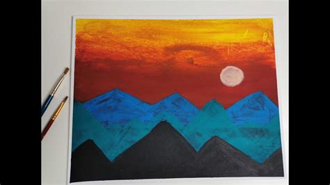 Easy Mountain Acrylic Painting By Beginners Sunset Landscape🎨satisfying