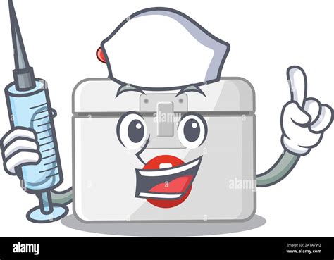 Smiley Nurse First Aid Kit Cartoon Character With A Syringe Stock