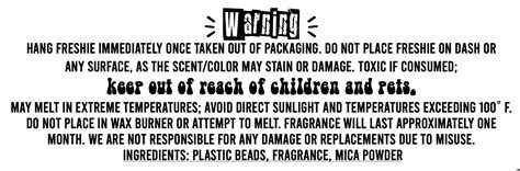 Roll Of 325 Car Freshie Warning Labels Custom Warning Etsy