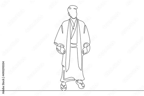 One Continuous Linejapanese Man Character In Traditional Folk National
