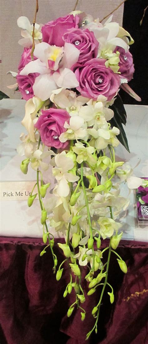 Cascade Bouquet With White Dendrobium Orchids Pink Cymbidium Orchids