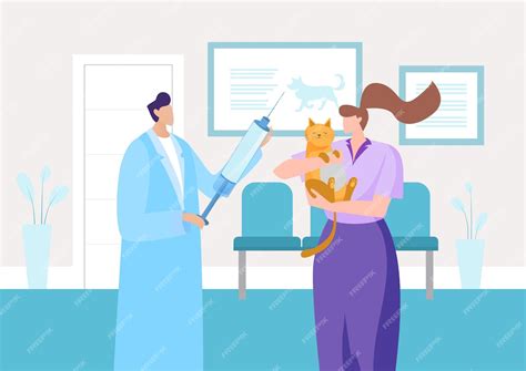Premium Vector | Doctor veterinarian hold syringe medicine woman pet