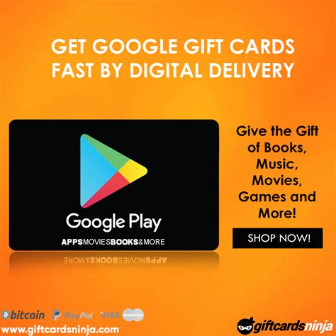 24/7/365 delivery & customer support. Buy Google Play Gift Card from GiftcardsNinja & download apps, songs, books, & movies from the ...