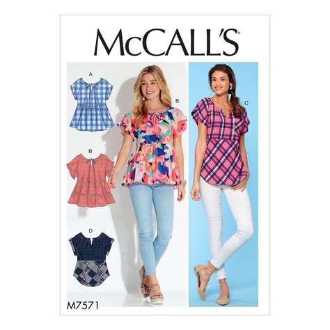 Mccall S Sewing Pattern Misses Split Neck Tops With Sleeve And Hem Options L Xl Xxl Walmart Com