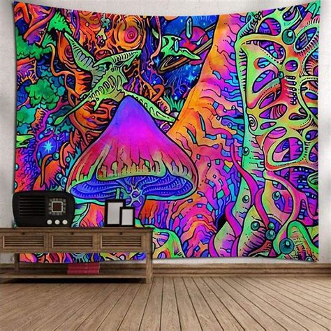 mwtwm tapestry wall hangings psychedelic hippy trippy boho colorful mushrooms forest wall