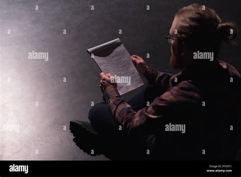 Male Actor Reading Script On Stage Stock Photo Alamy