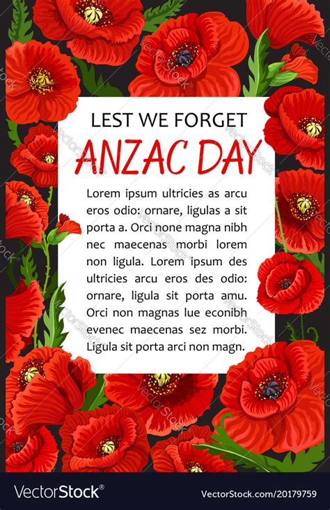 Anzac Day Poppy Lest We Forget Poster Royalty Free Vector