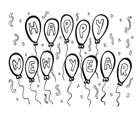 Happy New Years Decoration With Balloons Coloring Page - Download
