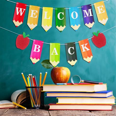 Welcome Back Banner Bulletin Board Pencil Stationery Banner Classroom