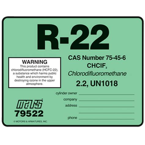 Mars Refrigerant Id Labels R 22 10 Pk 79522
