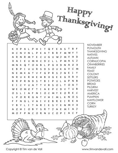 Free Thanksgiving Word Search Printable Thanksgiving Activity