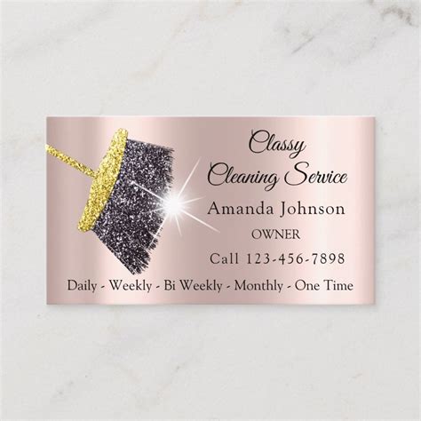 Classy Cleaning Service Maid Gold Silver Rose Business Card Zazzle Pink Business Card