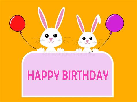 Vector Happy Birthday Card With Rabbits Stock Vector Illustration Of