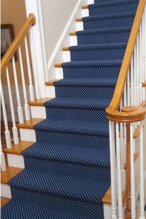 This Classic Navy Blue And White Dotted Stair Runner Sets A Crisp Tone