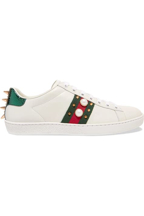 Lyst Gucci Ace Faux Pearl Embellished Metallic Watersnake Trimmed