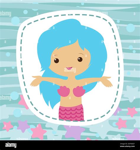 Petit Mermaid Mignon Personnage De Dessin Animé Carte Imprimable Modèle