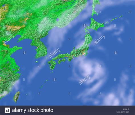 Simulated Orbiting Satellite View Of Japan Korea And Part Of China