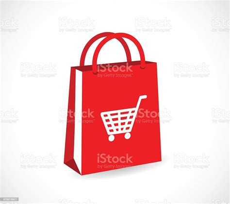 Red Shopping Paper Bag With Basket Icon Vector Stock Illustration