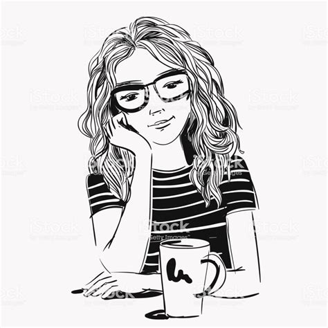 Girl With Glasses And Coffee Coloring Page Fully Colored Coloring Pages