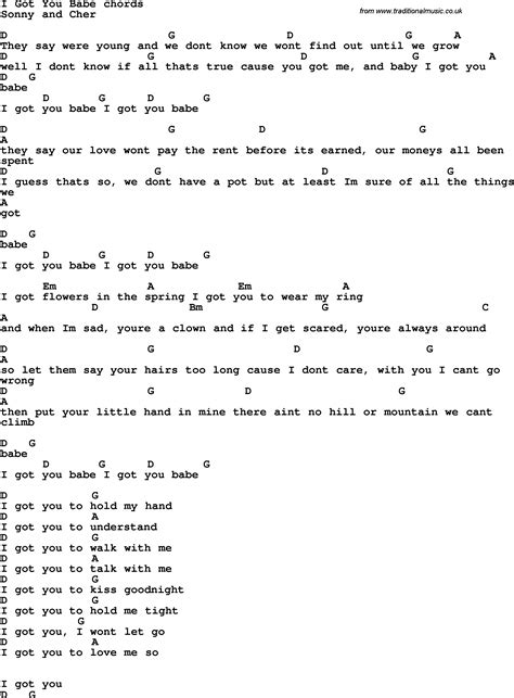 Song Lyrics With Guitar Chords For I Got You Babe Guitarlessonssongs Guitar Chords I Got You