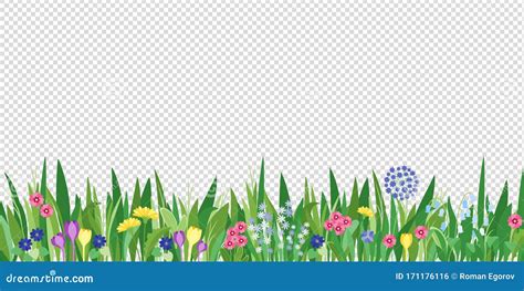 Spring Garden Grass And Flowers Border Cartoon Vector Flower