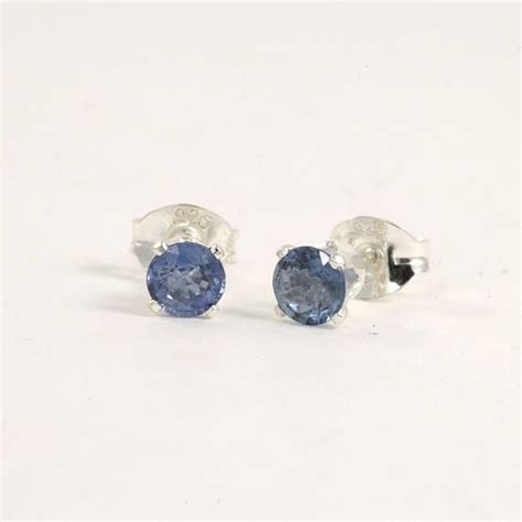Blue Sapphire Stud Earrings Sterling Silver Tiny Mm Genuine Etsy