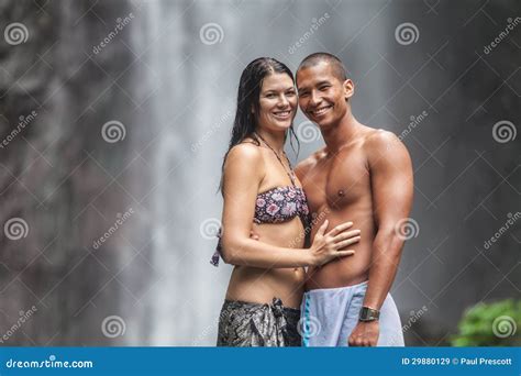 couple at waterfall stock image image of romance rainforest 29880129