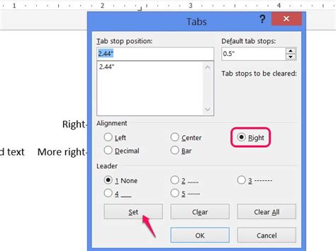 Adjust the tab alignment and leader if necessary. How to Create a Right-Align Tab in MS Word | Techwalla.com