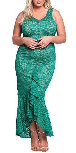 Cfanny Women S Plus Size Floral Lace Sleeveless Ruffle Mermaid Maxi