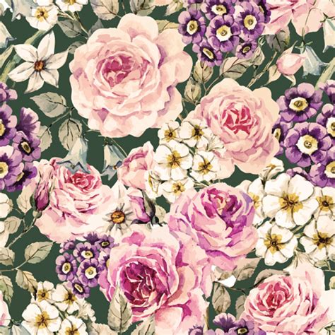 Vintage Flowers Seamless Pattern Vectors 01 Free Download