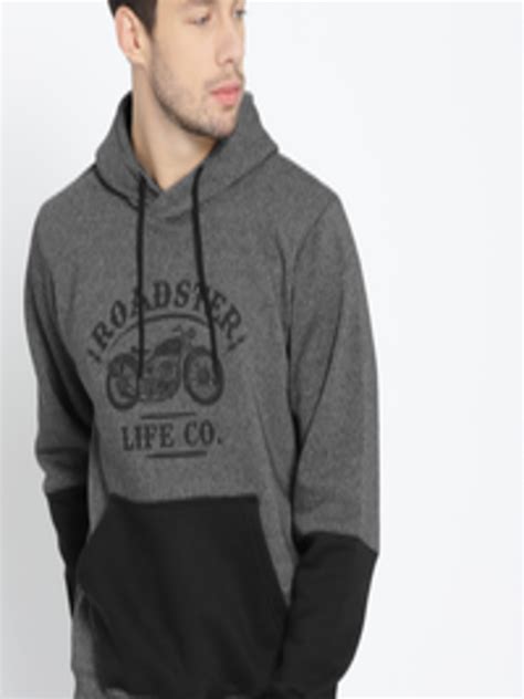 Buy The Roadster Lifestyle Co Men Charcoal Grey Printed Hooded