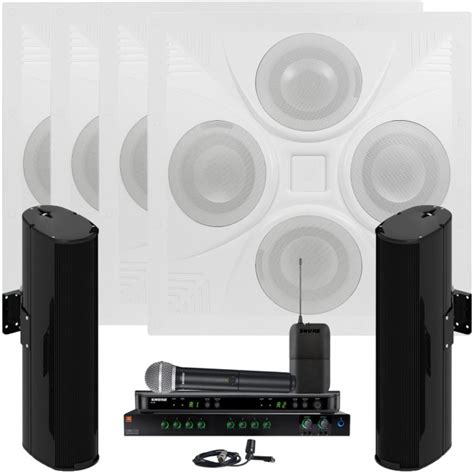 Bathroom kitchen ceiling speakers and wireless bluetooth amplifier system kit. Conference Room Sound System with 4 Ceiling Speaker Arrays ...