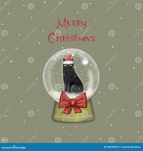 Merry Christmas Greeting Card Or Banner With A Black Cats With Santa