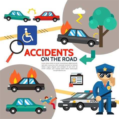 Free Vector Flat Road Accident Poster With Automobile Crash Burning