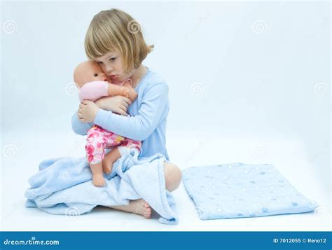 Girl And Baby Doll Stock Image Image Of Children Innocence 7012055