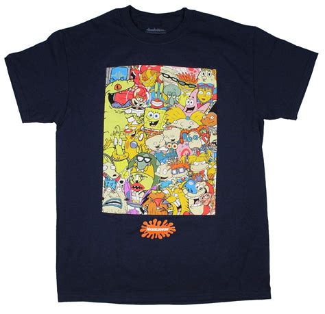 Buy Nickelodeon Mens Large Group Character Collage T Shirt Navy