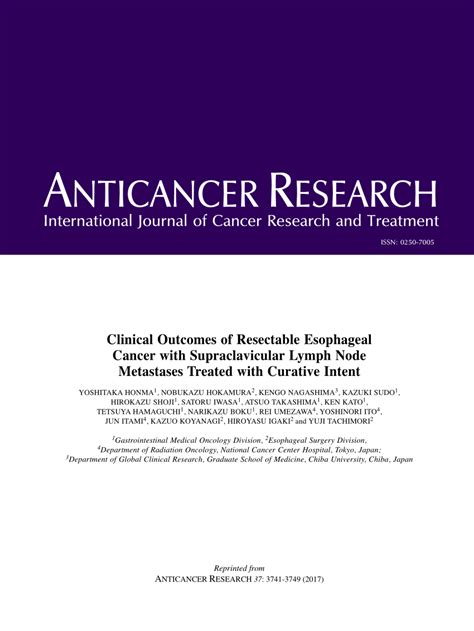 Pdf Clinical Outcomes Of Resectable Esophageal Cancer With