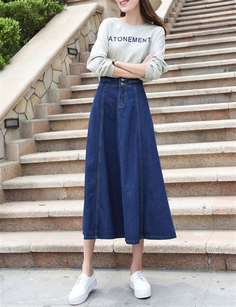 Yeokou Womens A Line Maxi Midi Long Denim Jean Overalls Suspender Skirt