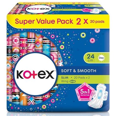 Kotex Soft And Smooth Slim Wing Day 24cm 2 X 20 Pads Shopee Malaysia
