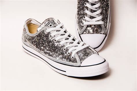 Tiny Sequin Silver Canvas Converse All Star Low Top With