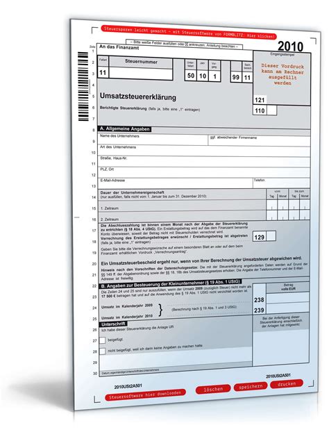 Definition, rechtschreibung, synonyme und grammatik von 'vordruck' auf duden online nachschlagen. Umsatzsteuererklärung 2010 • DE Steuerformular Download