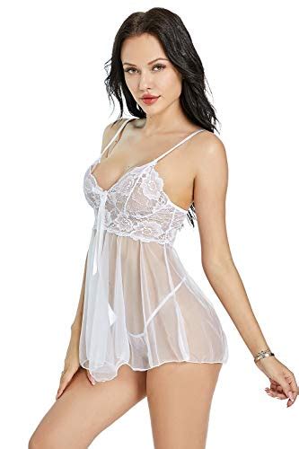 Women Sexy Lingerie V Neck Mesh Chemise Lace Babydoll Nightie Sexy