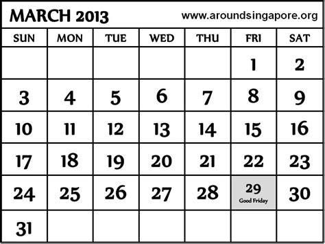 Image March 2013 Calendar With Holidays Download