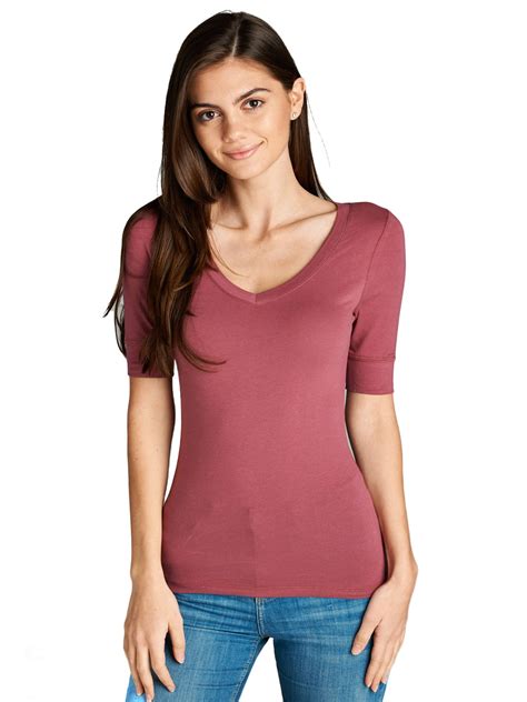 Essential Basic Women S Cotton Blend V Neck Tee Shirt Half Sleeves