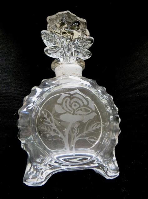 Etched Rose Glass Perfume Bottle Glass Perfume Bottle Perfume Bottles Beautiful Perfume Bottle